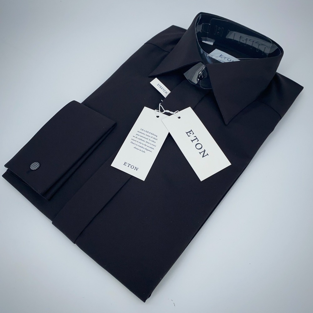 Eton Dress Shirt‎ Mens S 14 1/2 - 37 Black Fine Twill Stretch Contemporary Fit